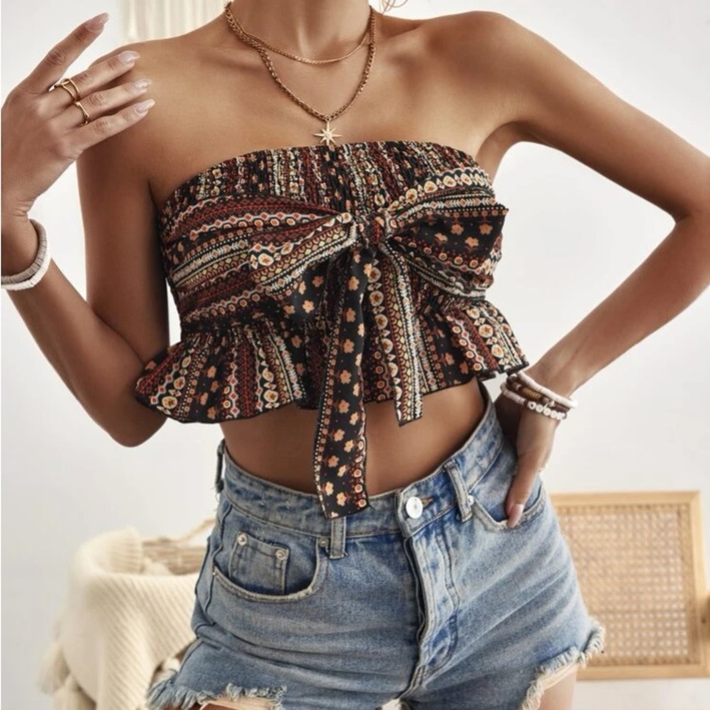Brown Floral tube top XL